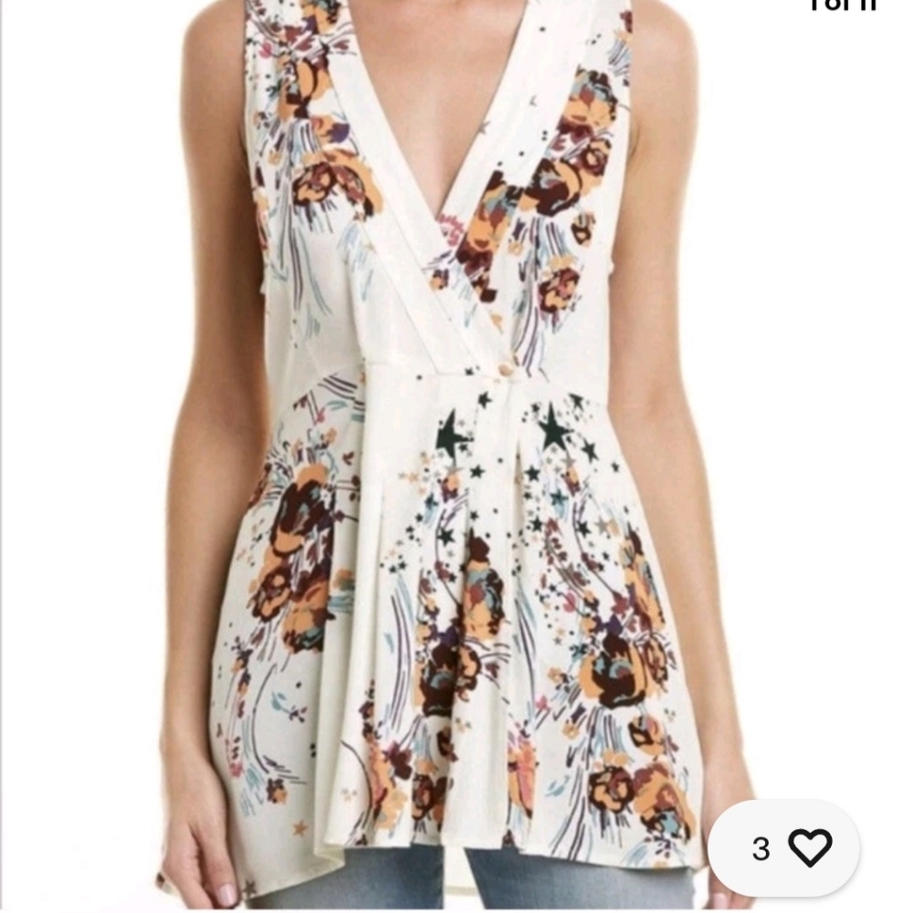 Free People Womens Back to Basics Floral Tunic Size Large Sleeveless V-Neck Boho